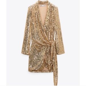 Zara Short Sequin Wrap Dress - Gold